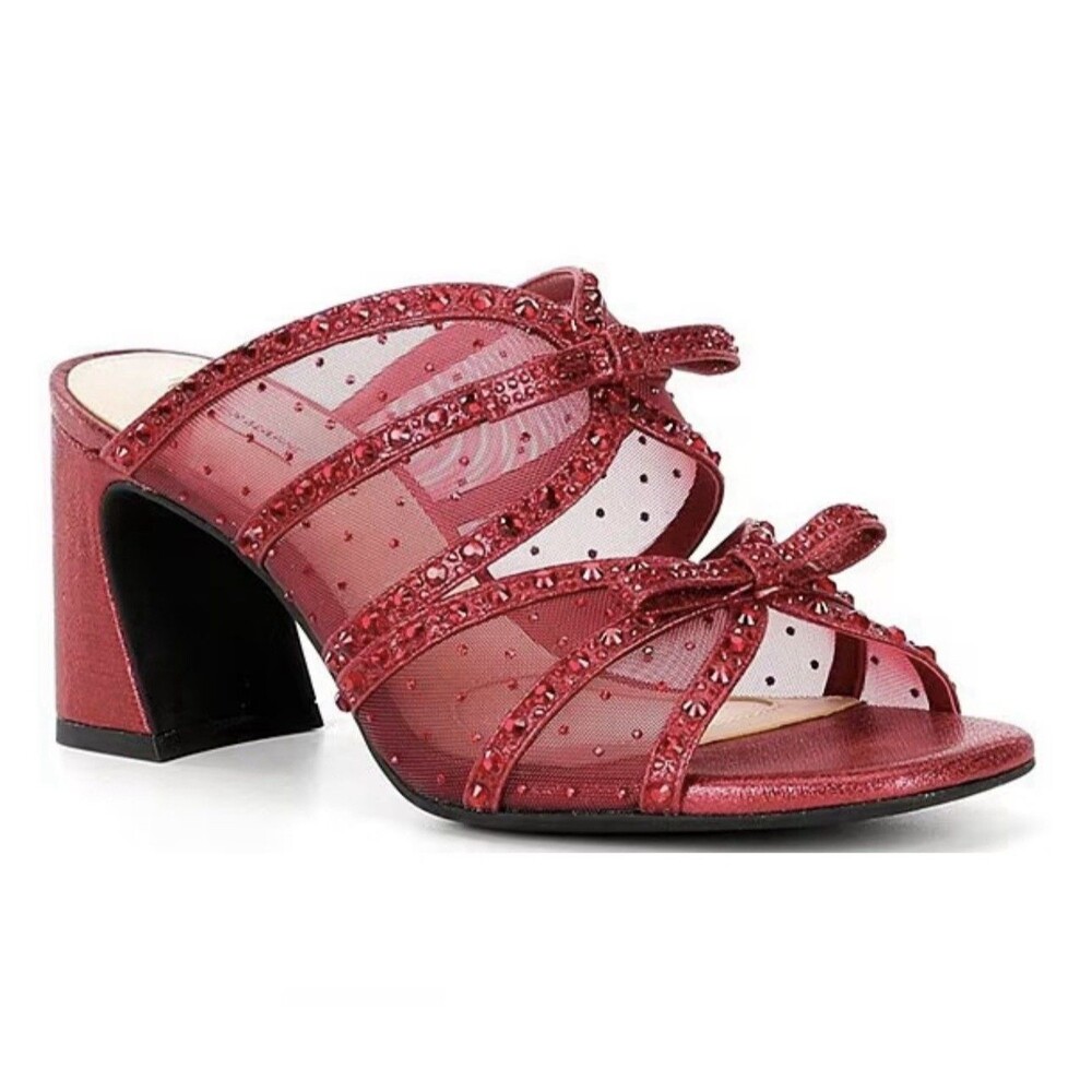 ALEX MARIE Evelyn Mesh Rhinestone Double Bow Dress Slide Sandals. Size 7.5